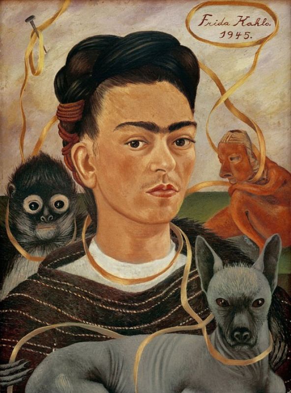 Selbstbildnis mit ÃÂffchen, 1945 | Frida Kahlo | Giclée Leinwand-Kunstdruck
