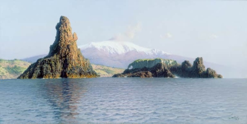 View of the Sicilian Coast with a View of Mount Etna, n.d. | Friedrich Nerly | Giclée Canvas Print