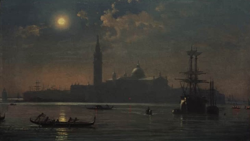 Island and Church of San Giorgio Maggiore in Venice by Moonlight, c.1850/55 | Friedrich Nerly | Giclée Canvas Print