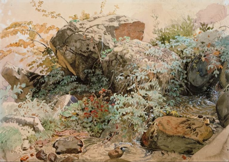 Rock Boulders Overgrown with Shrubs at a Mountain Brook, c.1829 | Friedrich Nerly | Giclée Paper Art Print