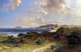 The Beach at Estepona with a View of the Rock of Gibraltar, 1855 von Fritz Bamberger | Leinwand Kunstdruck