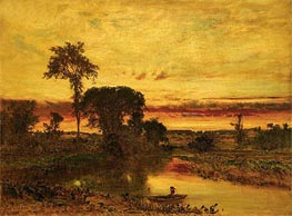 Sunset Landscape, Medfield, 1861 von George Inness | Leinwand Kunstdruck