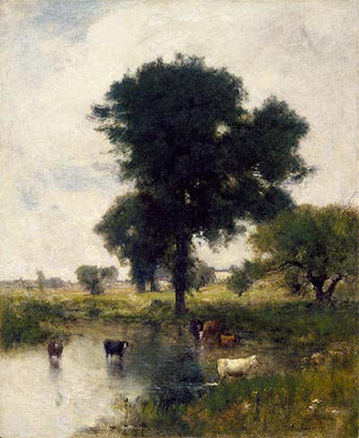 Rinder im Pool (Eine Sommerlandschaft), 1880 | George Inness | Giclée Leinwand Kunstdruck