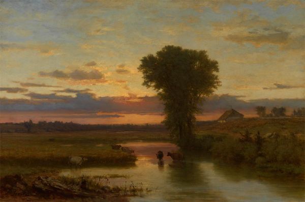 Bach bei Sonnenuntergang, c.1856/57 | George Inness | Giclée Leinwand Kunstdruck