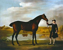 The Duke of Marlborough's Bay Hunter, with a Groom in Livery in a Lake Landscape | George Stubbs | Gemälde Reproduktion