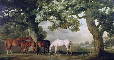 Mares and Foals Beneath Large Oak Trees, c.1764/68 | George Stubbs | Giclée Canvas Print