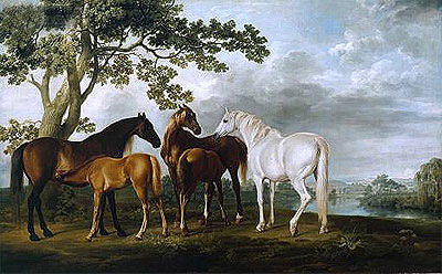 Mares and Foals in a River Landscape, c.1763/68 | George Stubbs | Giclée Canvas Print