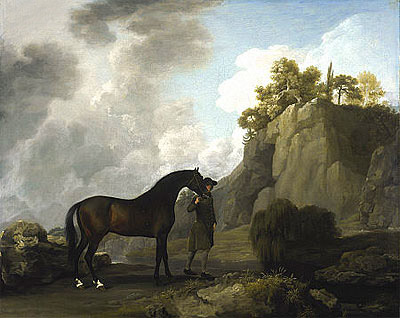 George Stubbs | The Marquess of Rockingham's Arabian Stallion (led by a Groom at Creswell Crags), 1766 | Giclée Canvas Print