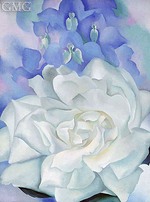 White Rose with Larkspur II, 1927 | O'Keeffe | Giclée Canvas Print
