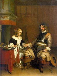 Man Offering a Woman Coins | Gerard ter Borch | Painting Reproduction