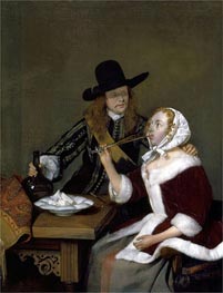 A Gentleman Pressing a Lady to Drink | Gerard ter Borch | Painting Reproduction