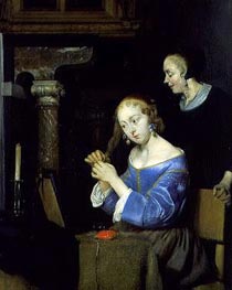 A Lady Dressing her Hair | Gerard ter Borch | Painting Reproduction
