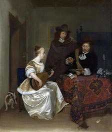 A Woman Playing a Theorbo to Two Men | Gerard ter Borch | Gemälde Reproduktion