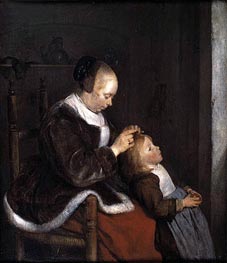 Hunting for Lice (A Mother Combing the Hair of her Child), c.1652/53 von Gerard ter Borch | Leinwand Kunstdruck