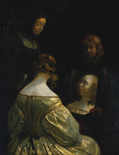 Woman at a Mirror, c.1650 | Gerard ter Borch | Giclée Leinwand Kunstdruck