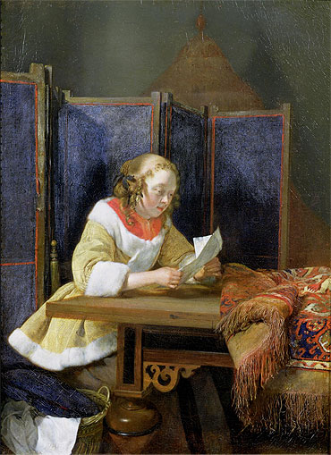 A Lady Reading a Letter, early 1660 | Gerard ter Borch | Giclée Leinwand Kunstdruck