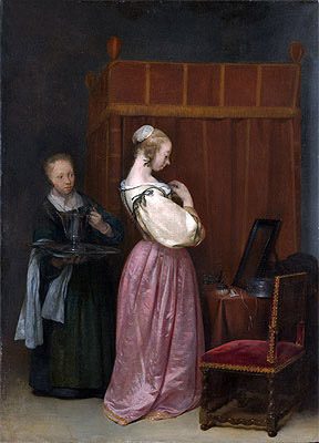 A Young Woman at Her Toilet with a Maid, c.1650/51 | Gerard ter Borch | Giclée Canvas Print