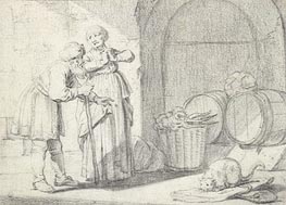 Genre Scene with a Man a Woman and a Cat, undated von Gerbrand van den Eeckhout | Papier-Kunstdruck