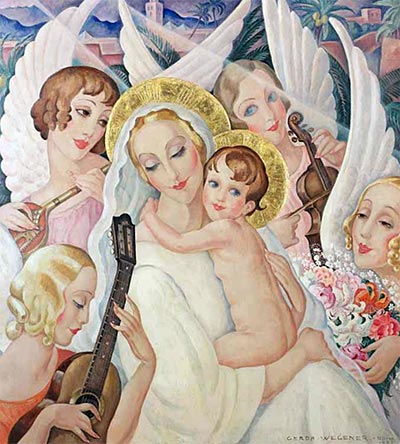 Madonna und Kind mit musikalischen Engeln, 1935 | Gerda Wegener | Giclée Leinwand Kunstdruck