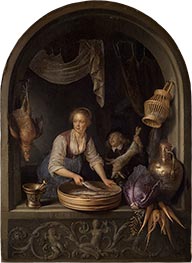 Köchin am Fenster, 1652 von Gerrit Dou | Leinwand Kunstdruck