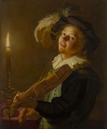 Geiger bei Kerzenlicht, c.1620/25 von Gerrit van Honthorst | Leinwand Kunstdruck