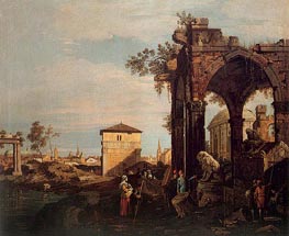 Landscape with Ruins, 1740 von Canaletto | Leinwand Kunstdruck