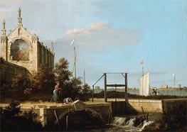 Capriccio: A Sluice on a River with a Chapel | Canaletto | Painting Reproduction