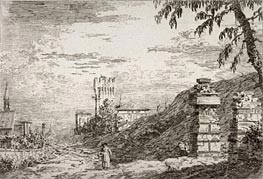 Landscape with Tower and Two Ruined Pillars | Canaletto | Painting Reproduction