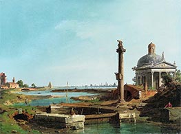 A Lock, a Column, and a Church beside a Lagoon | Canaletto | Painting Reproduction