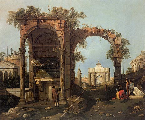 Landscape with Ruins, 1740 | Canaletto | Giclée Leinwand Kunstdruck