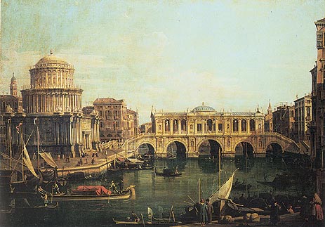 Capriccio des Canal Grande mit einer imaginären Rialto-Brücke, 1744 | Canaletto