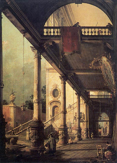 Architectural Capriccio with a Colonnade, 1765 | Canaletto | Giclée Leinwand Kunstdruck