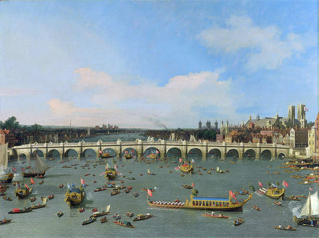 Westminster Bridge, London, With the Lord Mayor's Procession on the Thames, n.d. | Canaletto | Giclée Canvas Print