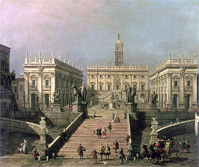 View of Piazza del Campidoglio and Cordonata, Rome, n.d. | Canaletto | Giclée Canvas Print