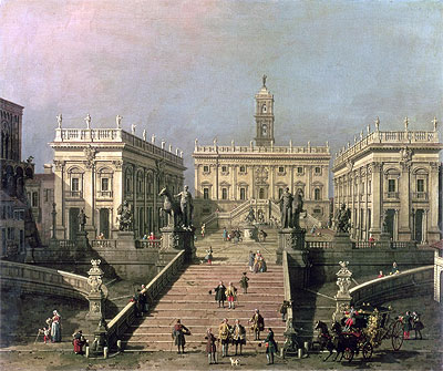 View of Piazza del Campidoglio and Cordonata, Rome, n.d. | Canaletto