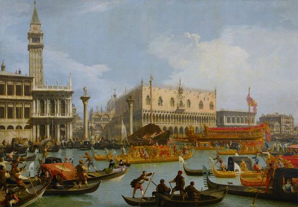 Die Rückkehr des Bucentaurus zur Anlegestelle am Palazzo Ducale, c.1728/29 | Canaletto | Giclée Leinwand Kunstdruck