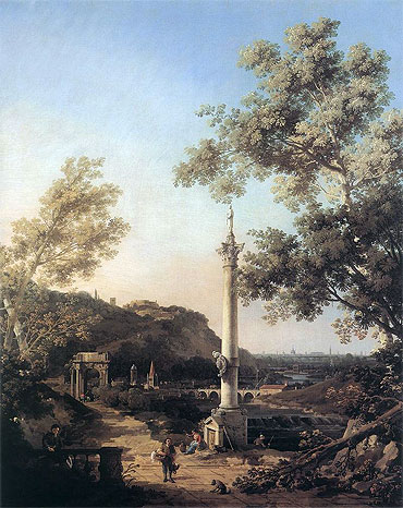 English Landscape Capriccio with a Column, c.1754 | Canaletto | Giclée Canvas Print