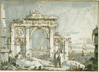 A Capriccio of a Ruined Arch on the Shores of a Lagoon, c.1740/45 | Canaletto | Giclée Paper Art Print