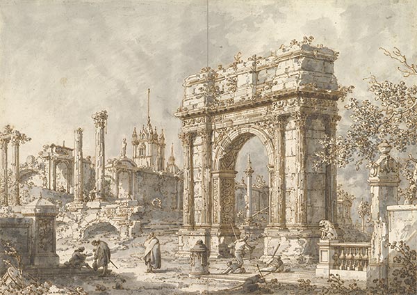 Capriccio with a Roman Triumphal Arch, c.1720/30 | Canaletto | Giclée Paper Art Print