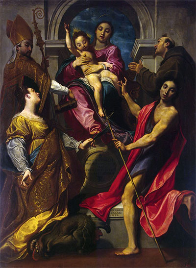 Madonna and the Child with St Francis of Assisi, St John the Baptist, St Gregory the Great and St Margaret of Cortona, 1592 | Gregorio Pagani | Giclée Canvas Print