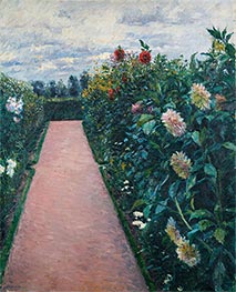 Gartenweg mit Dahlien in Petit Gennevilliers, c.1890/91 von Caillebotte | Leinwand Kunstdruck