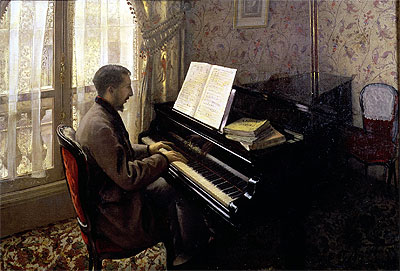 Junger Mann spielt Klavier, 1876 | Caillebotte | Giclée Leinwand Kunstdruck