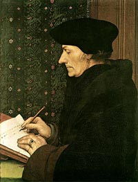 Portrait of Erasmus of Rotterdam Writing, 1523 von Hans Holbein | Leinwand Kunstdruck