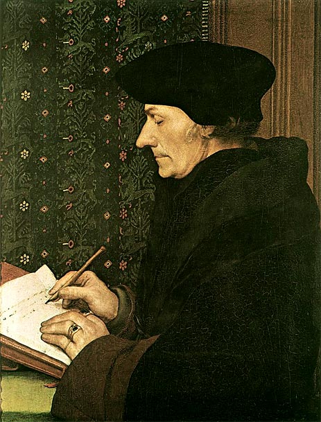 Portrait of Erasmus of Rotterdam Writing, 1523 | Hans Holbein | Giclée Leinwand Kunstdruck