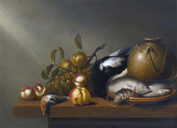 Still Life of Fruit, Fish on an earthenware Platter, c.1640 | Harmen Steenwijck | Giclée Canvas Print