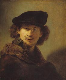 Self Portrait with Velvet Cap and a Cloak with Fur Collar | Rembrandt | Painting Reproduction