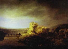 Landscape with a Long Arched Bridge | Rembrandt | Painting Reproduction