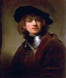 'Tronie' of a Young Man with Gorget and Beret | Rembrandt | Painting Reproduction
