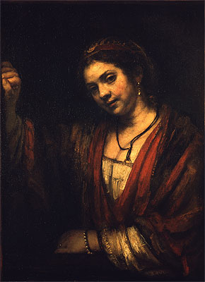 Junge Frau an geöffneter Obertür, c.1656 | Rembrandt | Giclée Leinwand Kunstdruck