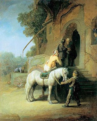 Der barmherzige Samariter, 1630 | Rembrandt | Giclée Leinwand Kunstdruck
